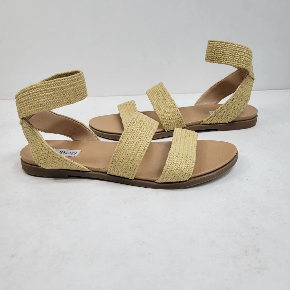 Steve Madden Women's Raffia Ankle Strap Sandals Beige Size 10M